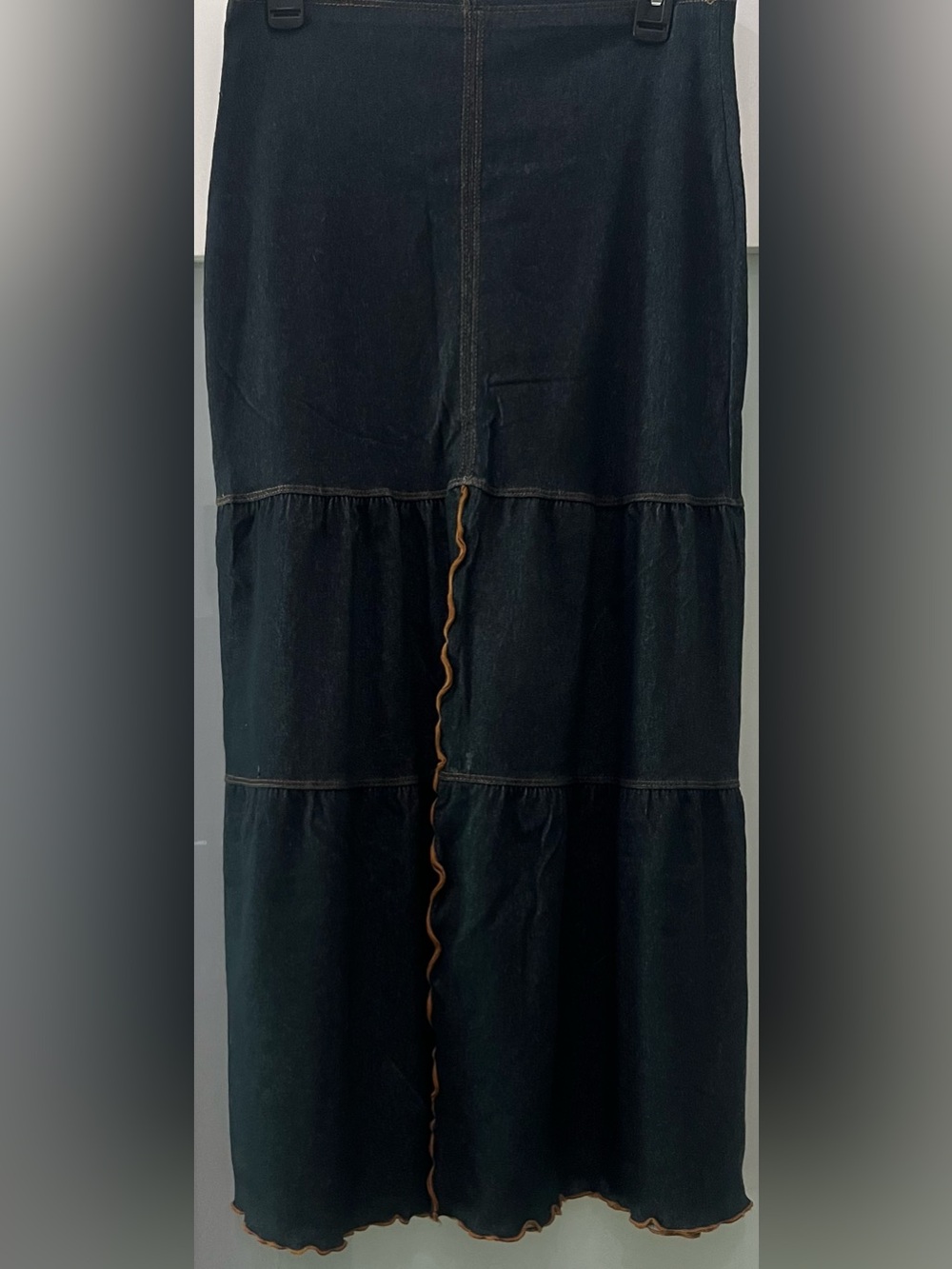 MOA MOA Dark Denim Stretch Maxi Skirt with Contrast Trim Size M
